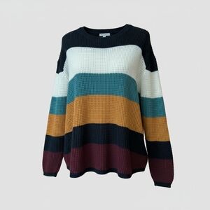 Umgee Multicolor Striped Crew Neck Sweater